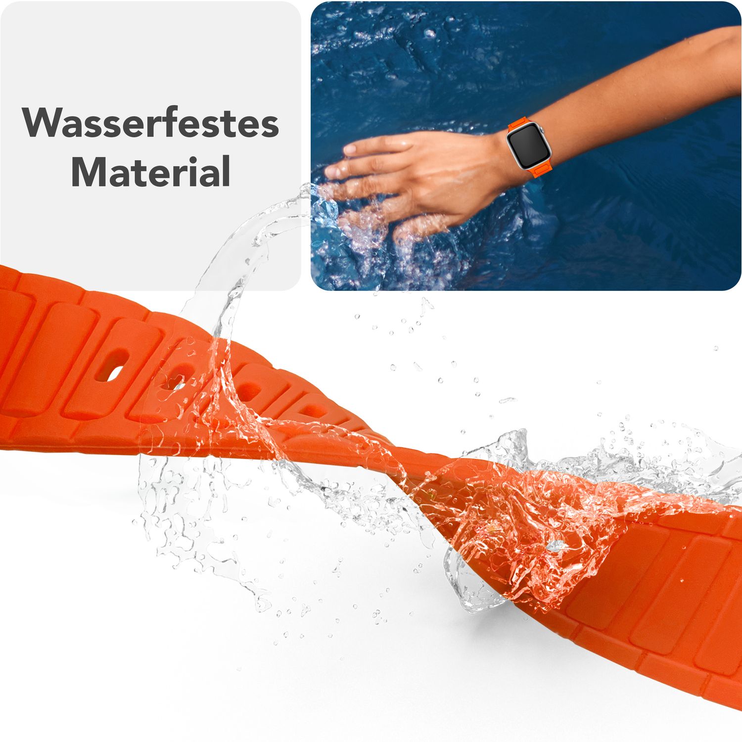 NALIA Pulse Armband für Apple Watch Series SE/10/9/8/7/6/5/4/3/2/1, Gehäusegröße 38/40/41/42mm, 3D Textur Silikon Sportarmband mit Steck-Pin Verschluss Neon Orange NALIA Silikon Armband