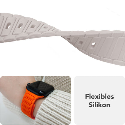 NALIA Pulse Armband für Apple Watch Series SE/10/9/8/7/6/5/4/3/2/1, Gehäusegröße 38/40/41/42mm, 3D Textur Silikon Sportarmband mit Steck-Pin Verschluss Polarstern Sandweiss NALIA Silikon Armband