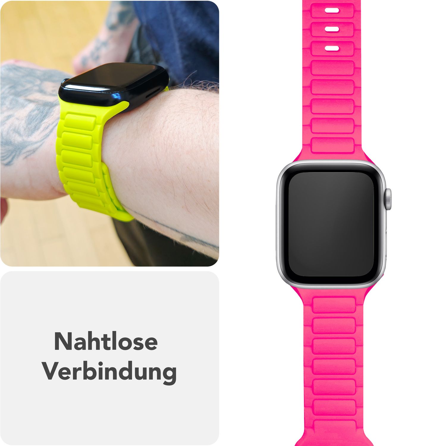 NALIA Pulse Armband für Apple Watch Series SE/10/9/8/7/6/5/4/3/2/1, Gehäusegröße 38/40/41/42mm, 3D Textur Silikon Sportarmband mit Steck-Pin Verschluss Neon Pink NALIA Silikon Armband