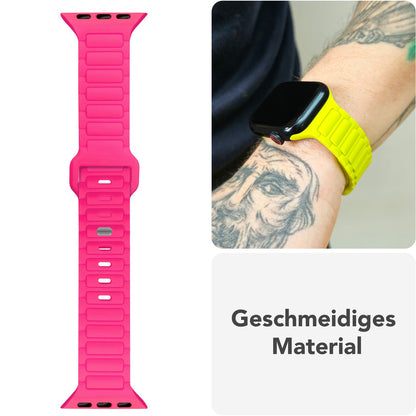 NALIA Pulse Armband für Apple Watch Series SE/10/9/8/7/6/5/4/3/2/1, Gehäusegröße 38/40/41/42mm, 3D Textur Silikon Sportarmband mit Steck-Pin Verschluss Neon Pink NALIA Silikon Armband
