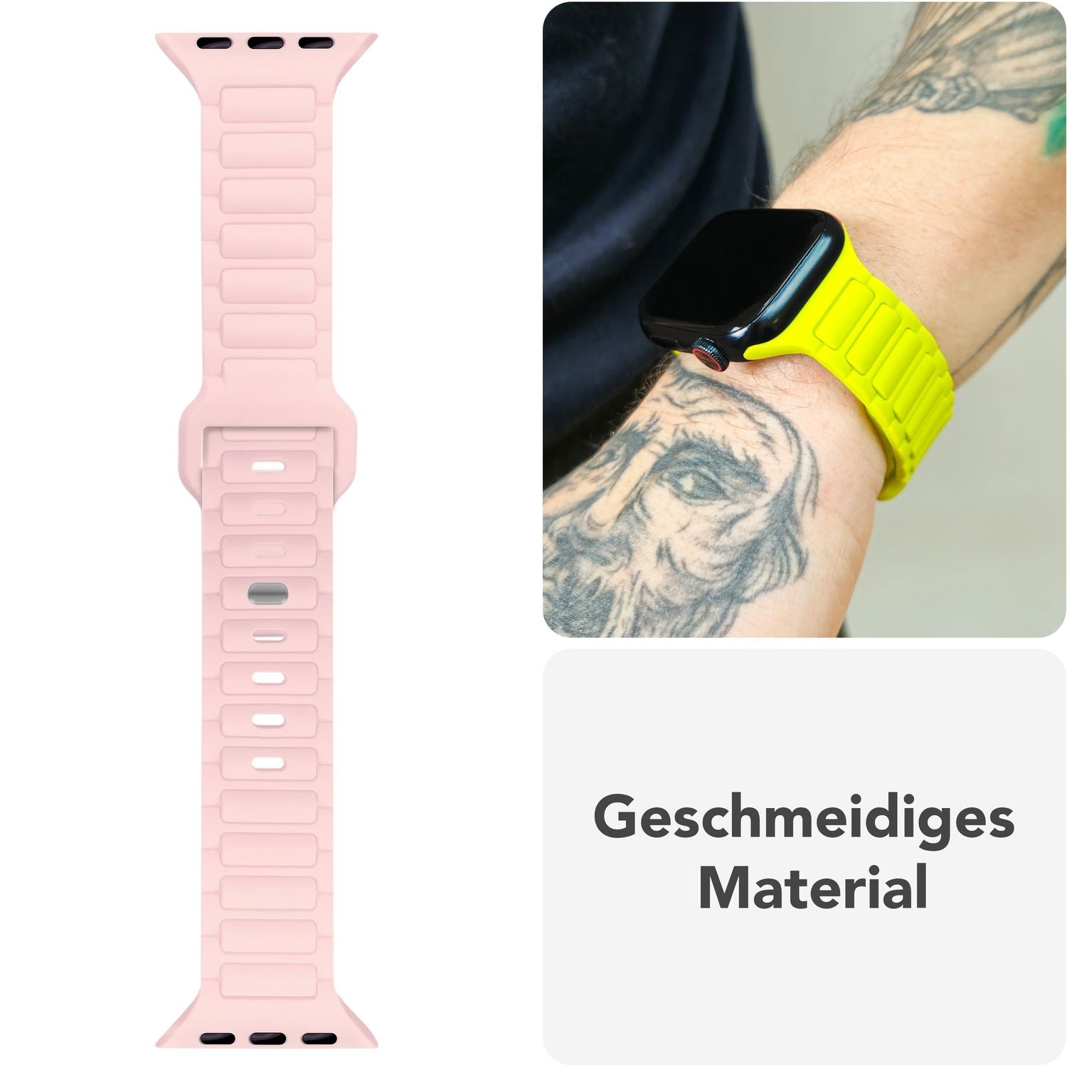 NALIA Pulse Armband für Apple Watch Series SE/10/9/8/7/6/5/4/3/2/1, Gehäusegröße 38/40/41/42mm, 3D Textur Silikon Sportarmband mit Steck-Pin Verschluss Zartrosa NALIA Silikon Armband