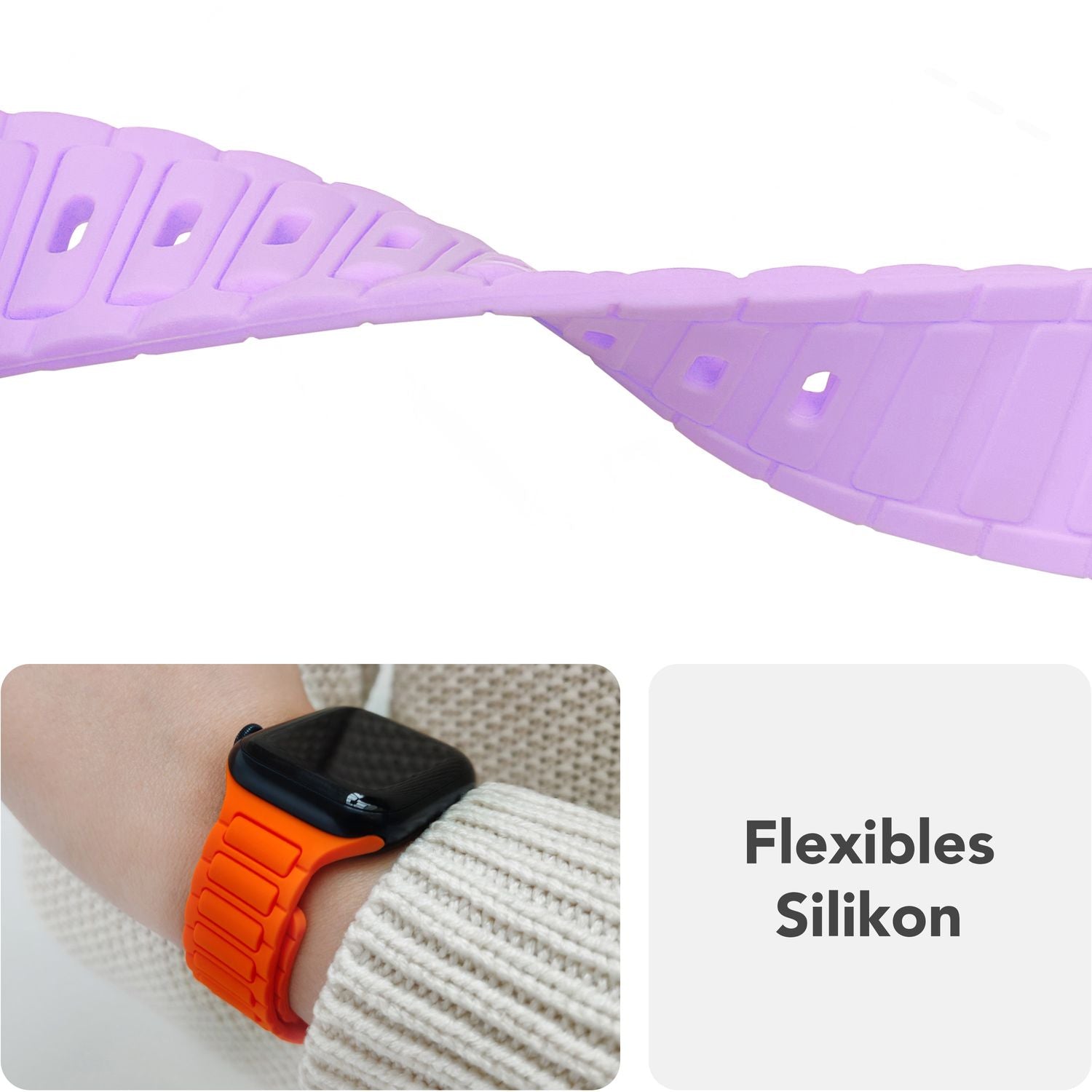 NALIA Pulse Armband für Apple Watch Series SE/10/9/8/7/6/5/4/3/2/1, Gehäusegröße 38/40/41/42mm, 3D Textur Silikon Sportarmband mit Steck-Pin Verschluss Flieder Lila NALIA Silikon Armband