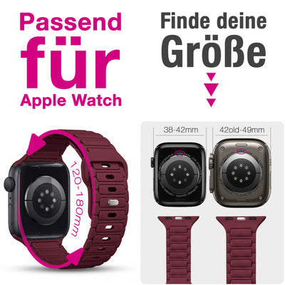 NALIA Pulse Silikon Armband kompatibel mit Apple Watch Armband iWatch Series SE/10/9/8/7/6/5/4/3/2/1, 38/40/41/42mm, 3D Textur Sportarmband mit Steck-Pin Verschluss Bordeauxrot NALIA Silikon Armband