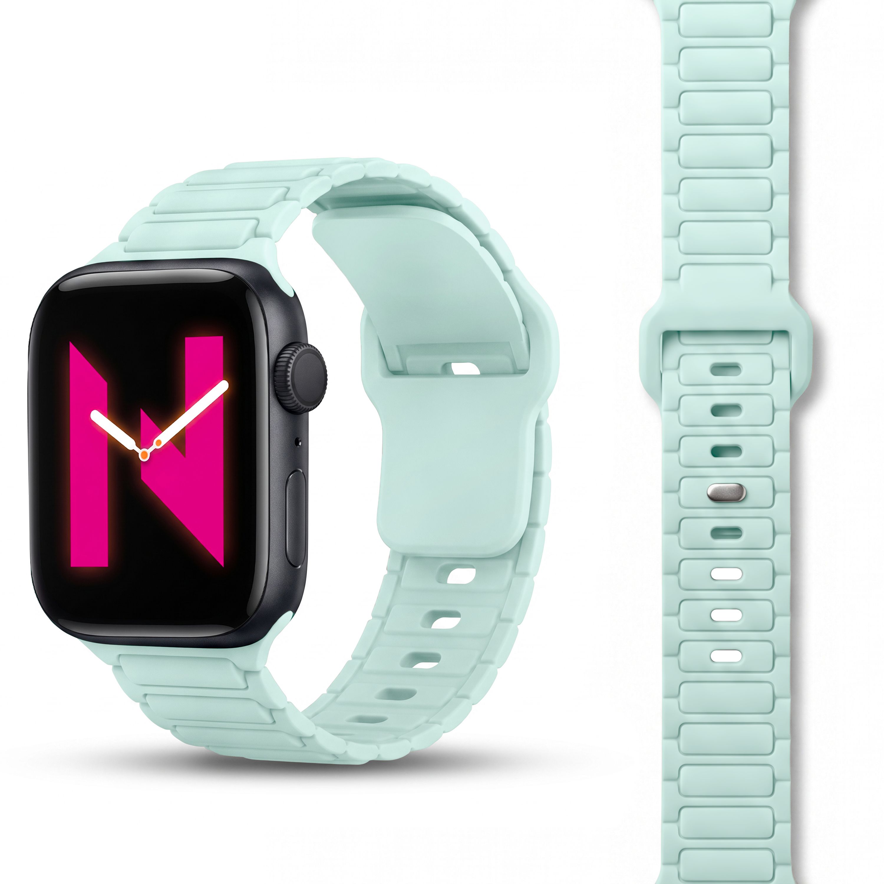 NALIA Pulse Silikon Armband kompatibel mit Apple Watch Armband iWatch Series SE/10/9/8/7/6/5/4/3/2/1, 38/40/41/42mm, 3D Textur Sportarmband mit Steck-Pin Verschluss Eisminze NALIA Silikon Armband