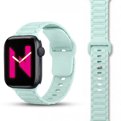 NALIA Pulse Silikon Armband kompatibel mit Apple Watch Armband iWatch Series SE/10/9/8/7/6/5/4/3/2/1, 38/40/41/42mm, 3D Textur Sportarmband mit Steck-Pin Verschluss Eisminze NALIA Silikon Armband