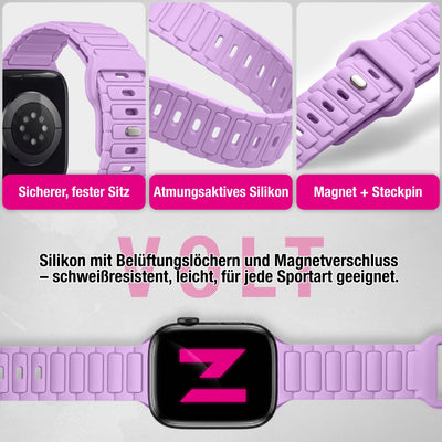 NALIA Pulse Silikon Armband kompatibel mit Apple Watch Armband iWatch Series SE/10/9/8/7/6/5/4/3/2/1, 38/40/41/42mm, 3D Textur Sportarmband mit Steck-Pin Verschluss Flieder Lila NALIA Silikon Armband