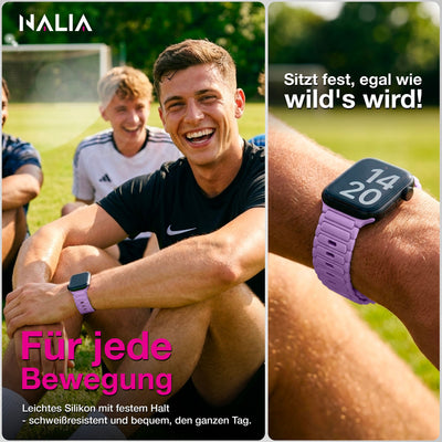 NALIA Pulse Silikon Armband kompatibel mit Apple Watch Armband iWatch Series SE/10/9/8/7/6/5/4/3/2/1, 38/40/41/42mm, 3D Textur Sportarmband mit Steck-Pin Verschluss Flieder Lila NALIA Silikon Armband