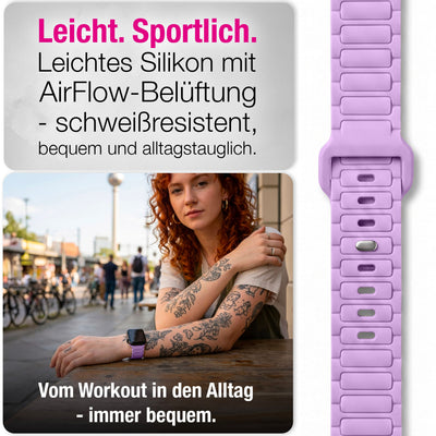 NALIA Pulse Silikon Armband kompatibel mit Apple Watch Armband iWatch Series SE/10/9/8/7/6/5/4/3/2/1, 38/40/41/42mm, 3D Textur Sportarmband mit Steck-Pin Verschluss Flieder Lila NALIA Silikon Armband