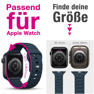 NALIA Pulse Silikon Armband kompatibel mit Apple Watch Armband iWatch Series SE/10/9/8/7/6/5/4/3/2/1, 38/40/41/42mm, 3D Textur Sportarmband mit Steck-Pin Verschluss Marineblau NALIA Silikon Armband