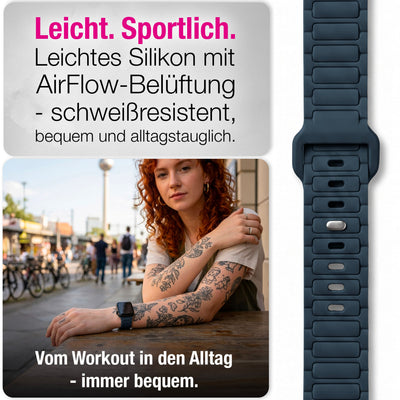NALIA Pulse Silikon Armband kompatibel mit Apple Watch Armband iWatch Series SE/10/9/8/7/6/5/4/3/2/1, 38/40/41/42mm, 3D Textur Sportarmband mit Steck-Pin Verschluss Marineblau NALIA Silikon Armband