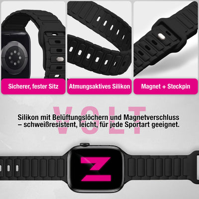NALIA Pulse Silikon Armband kompatibel mit Apple Watch Armband iWatch Series SE/10/9/8/7/6/5/4/3/2/1, 38/40/41/42mm, 3D Textur Sportarmband mit Steck-Pin Verschluss Nachtschwarz NALIA Silikon Armband