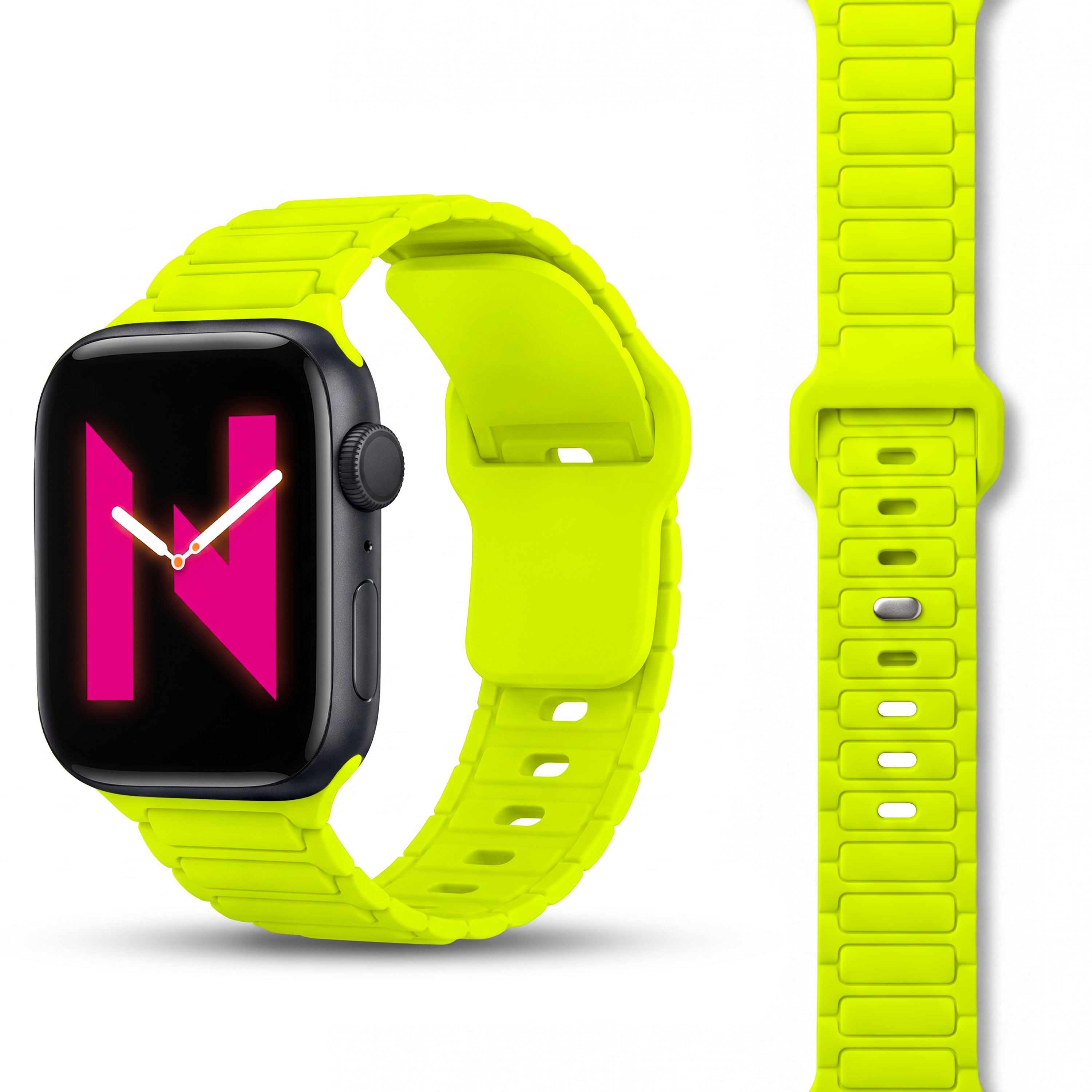 NALIA Pulse Silikon Armband kompatibel mit Apple Watch Armband iWatch Series SE/10/9/8/7/6/5/4/3/2/1, 38/40/41/42mm, 3D Textur Sportarmband mit Steck-Pin Verschluss Neon Gelb NALIA Silikon Armband