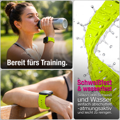 NALIA Pulse Silikon Armband kompatibel mit Apple Watch Armband iWatch Series SE/10/9/8/7/6/5/4/3/2/1, 38/40/41/42mm, 3D Textur Sportarmband mit Steck-Pin Verschluss Neon Gelb NALIA Silikon Armband
