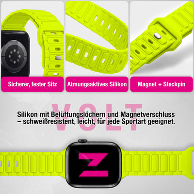 NALIA Pulse Silikon Armband kompatibel mit Apple Watch Armband iWatch Series SE/10/9/8/7/6/5/4/3/2/1, 38/40/41/42mm, 3D Textur Sportarmband mit Steck-Pin Verschluss Neon Gelb NALIA Silikon Armband