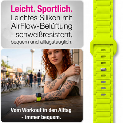 NALIA Pulse Silikon Armband kompatibel mit Apple Watch Armband iWatch Series SE/10/9/8/7/6/5/4/3/2/1, 38/40/41/42mm, 3D Textur Sportarmband mit Steck-Pin Verschluss Neon Gelb NALIA Silikon Armband