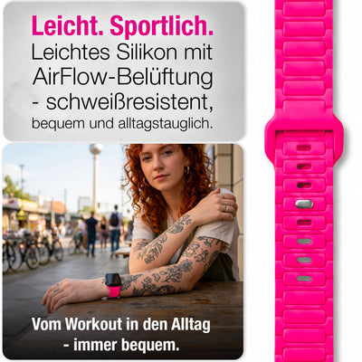 NALIA Pulse Silikon Armband kompatibel mit Apple Watch Armband iWatch Series SE/10/9/8/7/6/5/4/3/2/1, 38/40/41/42mm, 3D Textur Sportarmband mit Steck-Pin Verschluss Neon Pink NALIA Silikon Armband