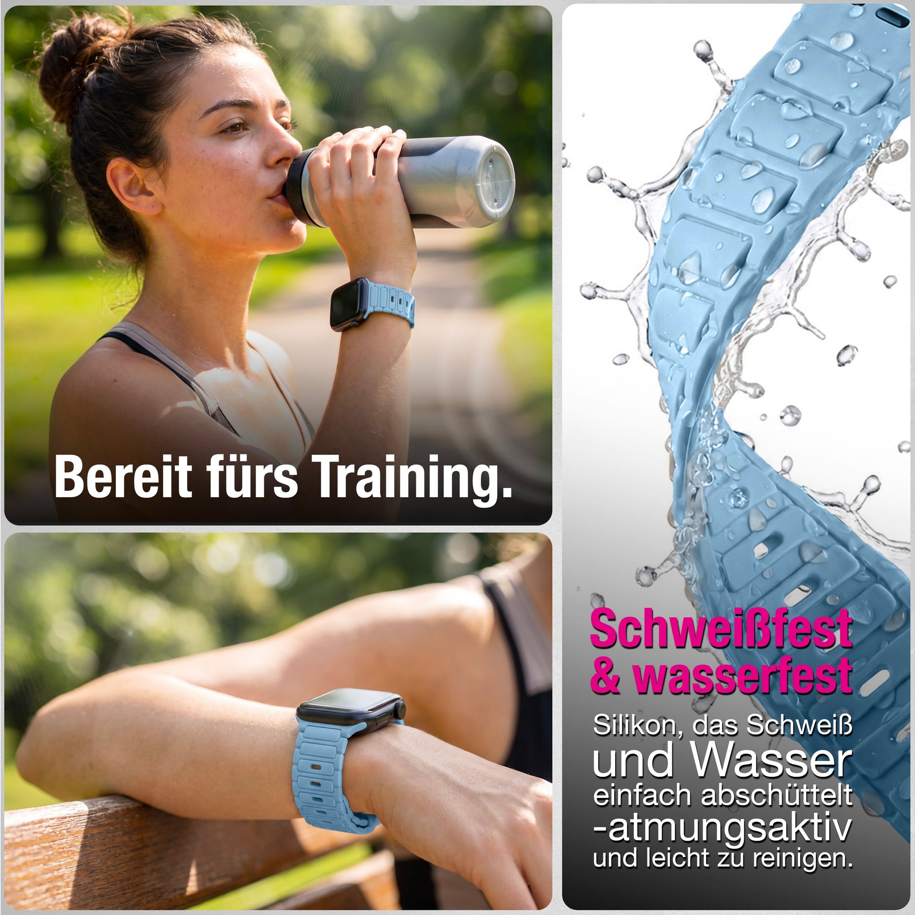 NALIA Pulse Silikon Armband kompatibel mit Apple Watch Armband iWatch Series SE/10/9/8/7/6/5/4/3/2/1, 38/40/41/42mm, 3D Textur Sportarmband mit Steck-Pin Verschluss Ozeanblau NALIA Silikon Armband