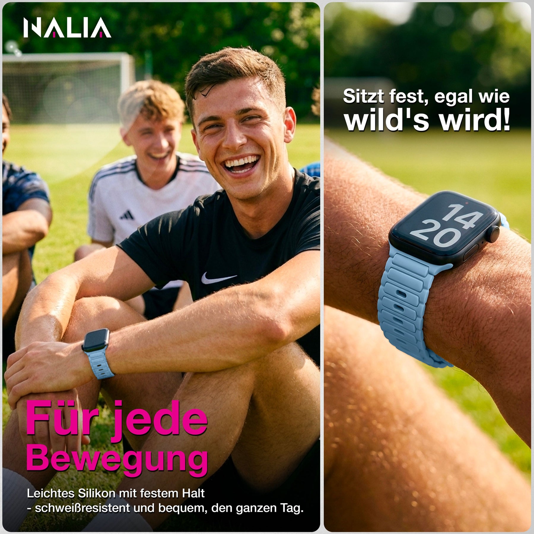 NALIA Pulse Silikon Armband kompatibel mit Apple Watch Armband iWatch Series SE/10/9/8/7/6/5/4/3/2/1, 38/40/41/42mm, 3D Textur Sportarmband mit Steck-Pin Verschluss Ozeanblau NALIA Silikon Armband