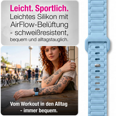 NALIA Pulse Silikon Armband kompatibel mit Apple Watch Armband iWatch Series SE/10/9/8/7/6/5/4/3/2/1, 38/40/41/42mm, 3D Textur Sportarmband mit Steck-Pin Verschluss Ozeanblau NALIA Silikon Armband