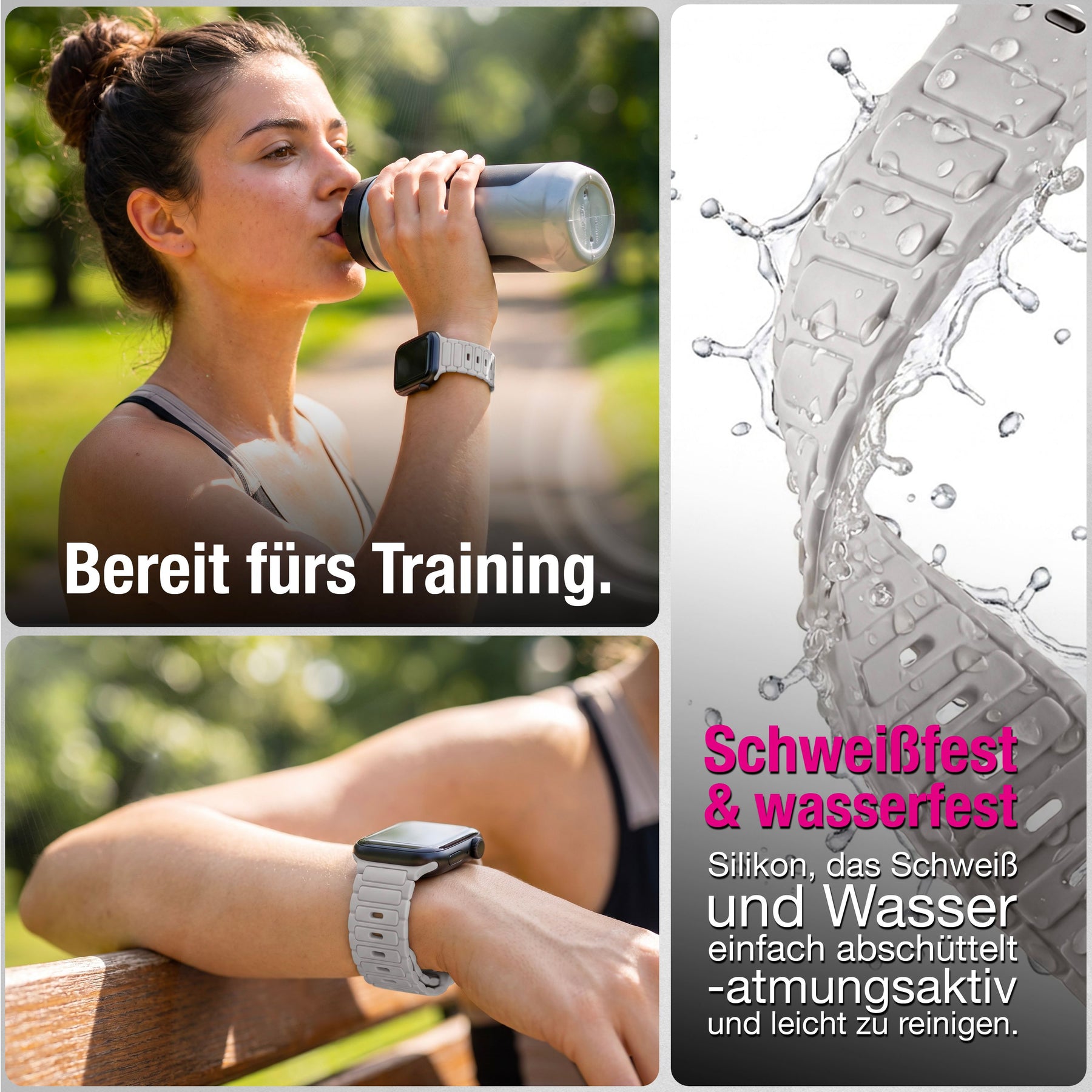 NALIA Pulse Silikon Armband kompatibel mit Apple Watch Armband iWatch Series SE/10/9/8/7/6/5/4/3/2/1, 38/40/41/42mm, 3D Textur Sportarmband mit Steck-Pin Verschluss Polarstern Sandweiss NALIA Silikon Armband