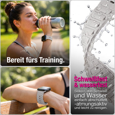 NALIA Pulse Silikon Armband kompatibel mit Apple Watch Armband iWatch Series SE/10/9/8/7/6/5/4/3/2/1, 38/40/41/42mm, 3D Textur Sportarmband mit Steck-Pin Verschluss Polarstern Sandweiss NALIA Silikon Armband