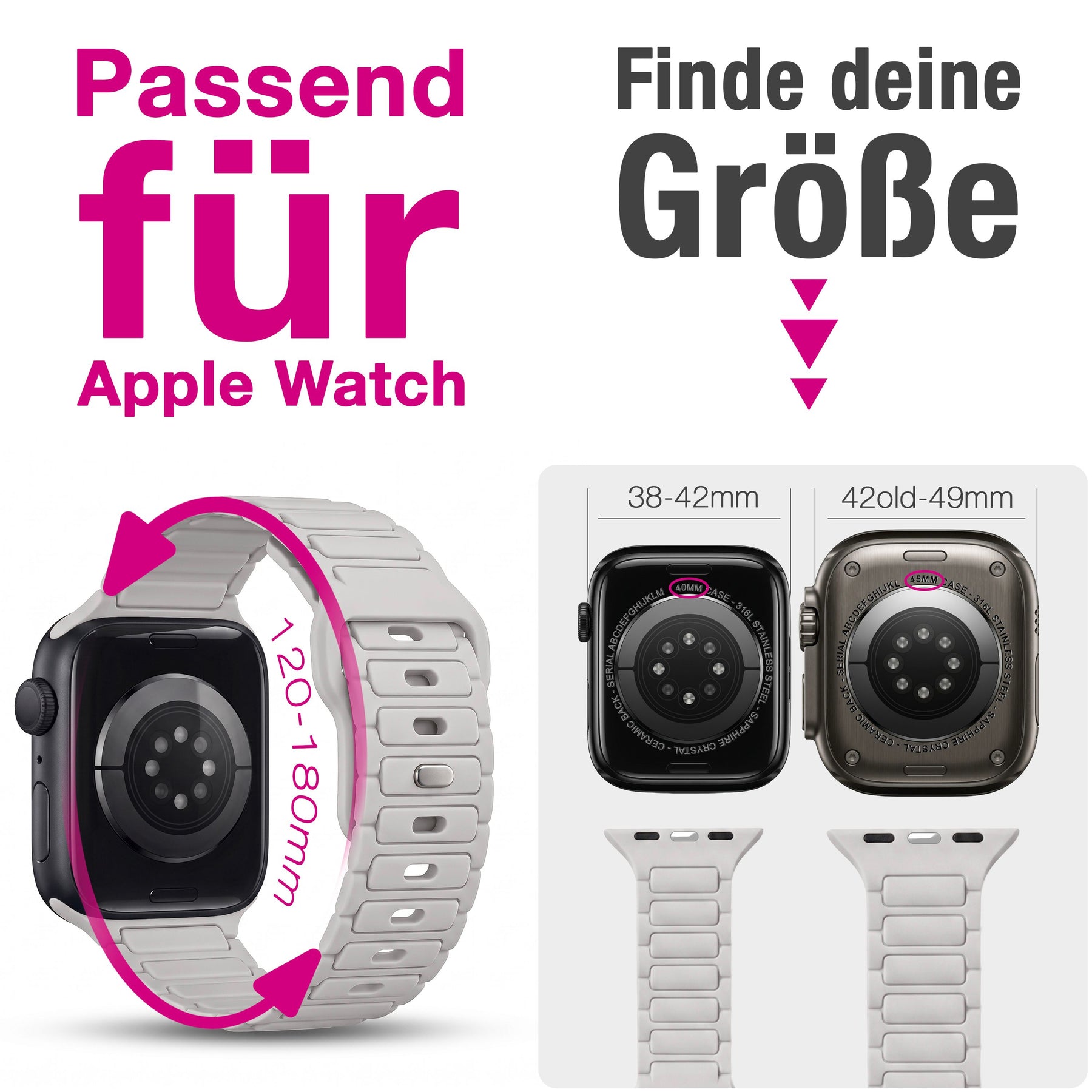 NALIA Pulse Silikon Armband kompatibel mit Apple Watch Armband iWatch Series SE/10/9/8/7/6/5/4/3/2/1, 38/40/41/42mm, 3D Textur Sportarmband mit Steck-Pin Verschluss Polarstern Sandweiss NALIA Silikon Armband