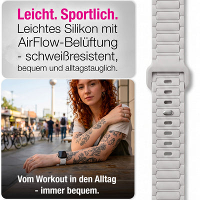 NALIA Pulse Silikon Armband kompatibel mit Apple Watch Armband iWatch Series SE/10/9/8/7/6/5/4/3/2/1, 38/40/41/42mm, 3D Textur Sportarmband mit Steck-Pin Verschluss Polarstern Sandweiss NALIA Silikon Armband