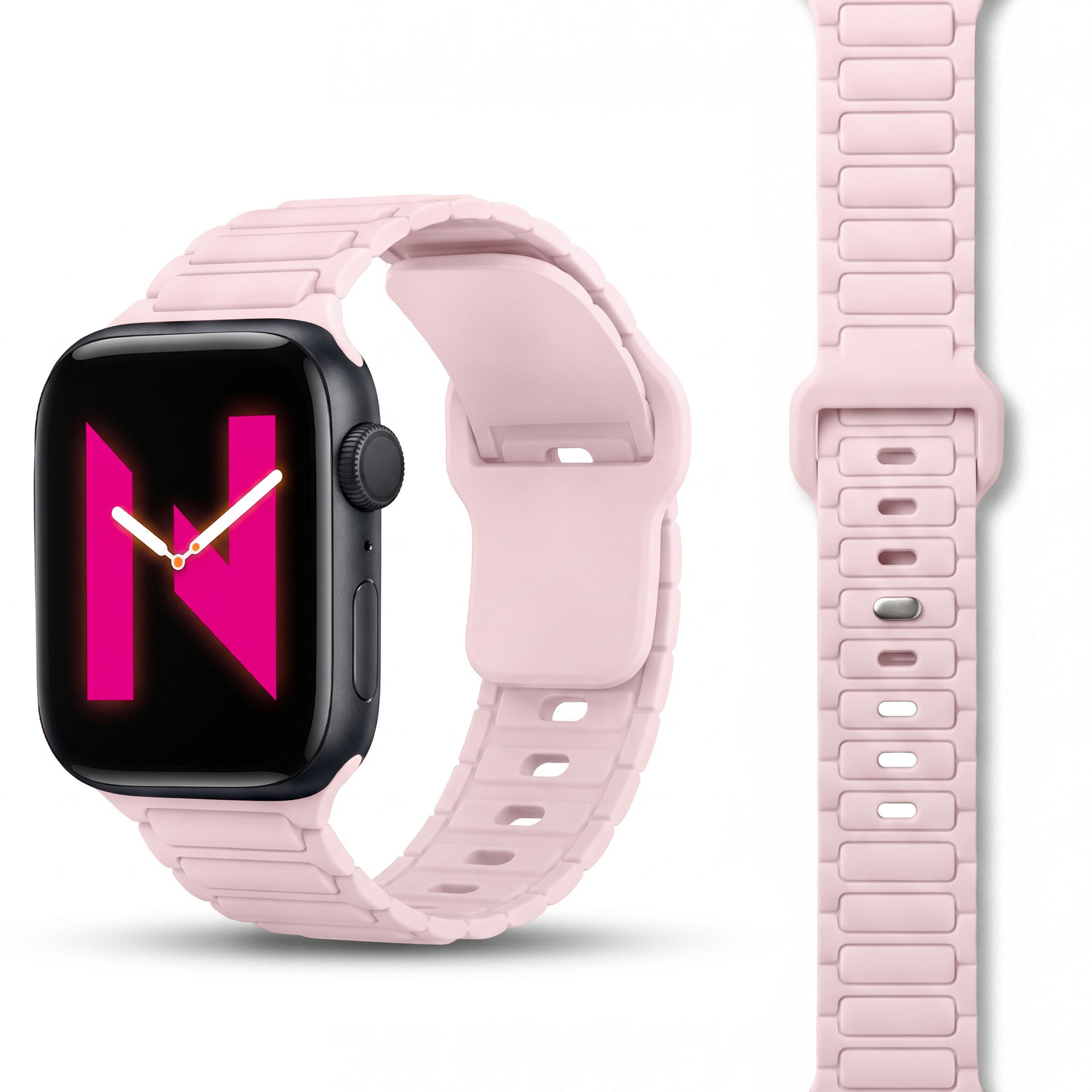 NALIA Pulse Silikon Armband kompatibel mit Apple Watch Armband iWatch Series SE/10/9/8/7/6/5/4/3/2/1, 38/40/41/42mm, 3D Textur Sportarmband mit Steck-Pin Verschluss Zartrosa NALIA Silikon Armband
