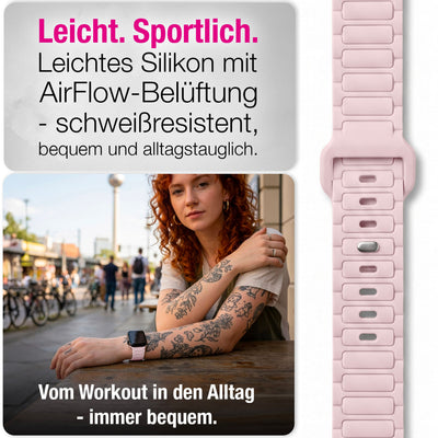 NALIA Pulse Silikon Armband kompatibel mit Apple Watch Armband iWatch Series SE/10/9/8/7/6/5/4/3/2/1, 38/40/41/42mm, 3D Textur Sportarmband mit Steck-Pin Verschluss Zartrosa NALIA Silikon Armband