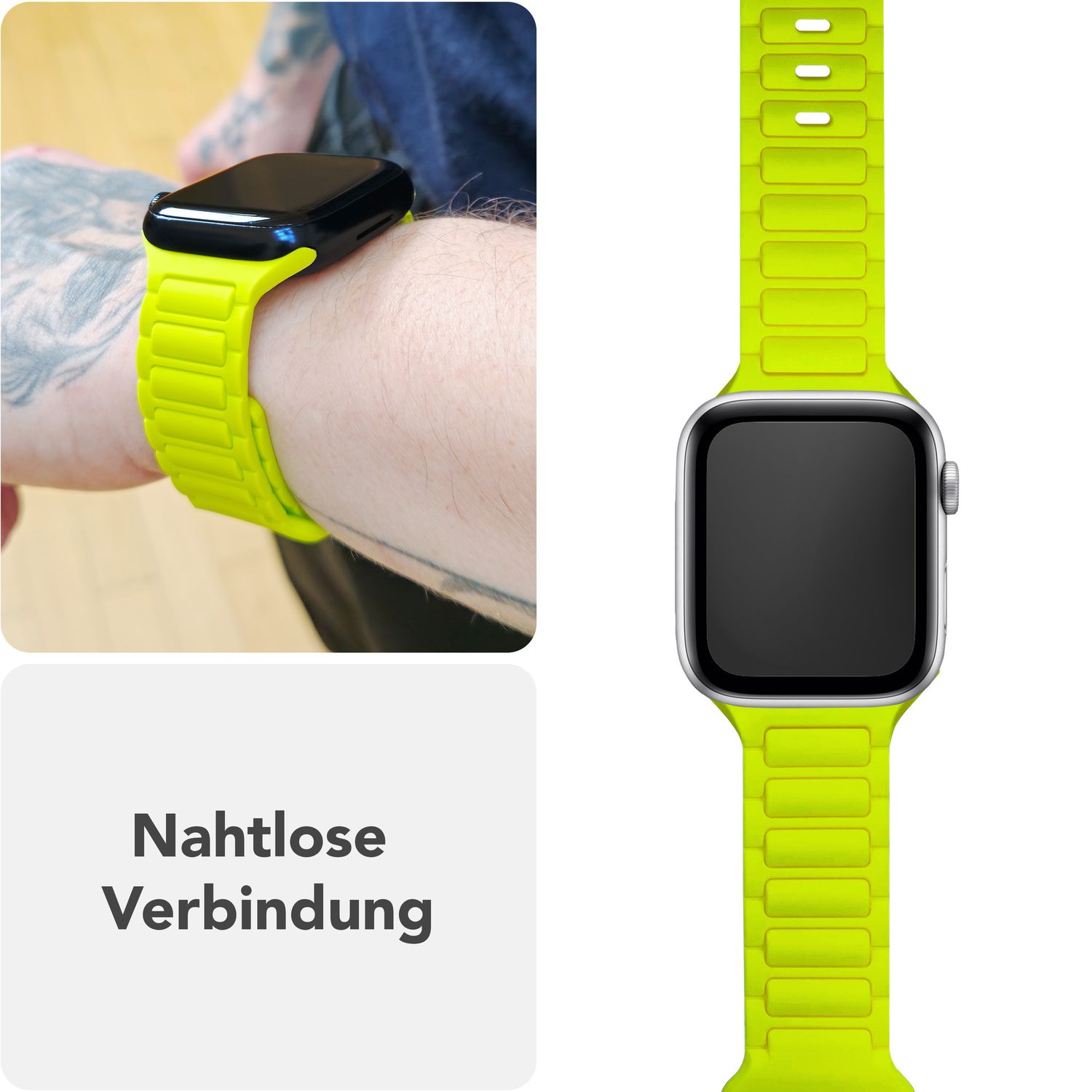 NALIA Pulse Armband für Apple Watch Series Ultra/SE/10/9/8/7/6/5/4/3/2/1, Gehäusegröße 42/44/45/46/49mm, 3D Textur Silikon Sportarmband mit Steck-Pin Verschluss Neon Gelb NALIA Silikon Armband