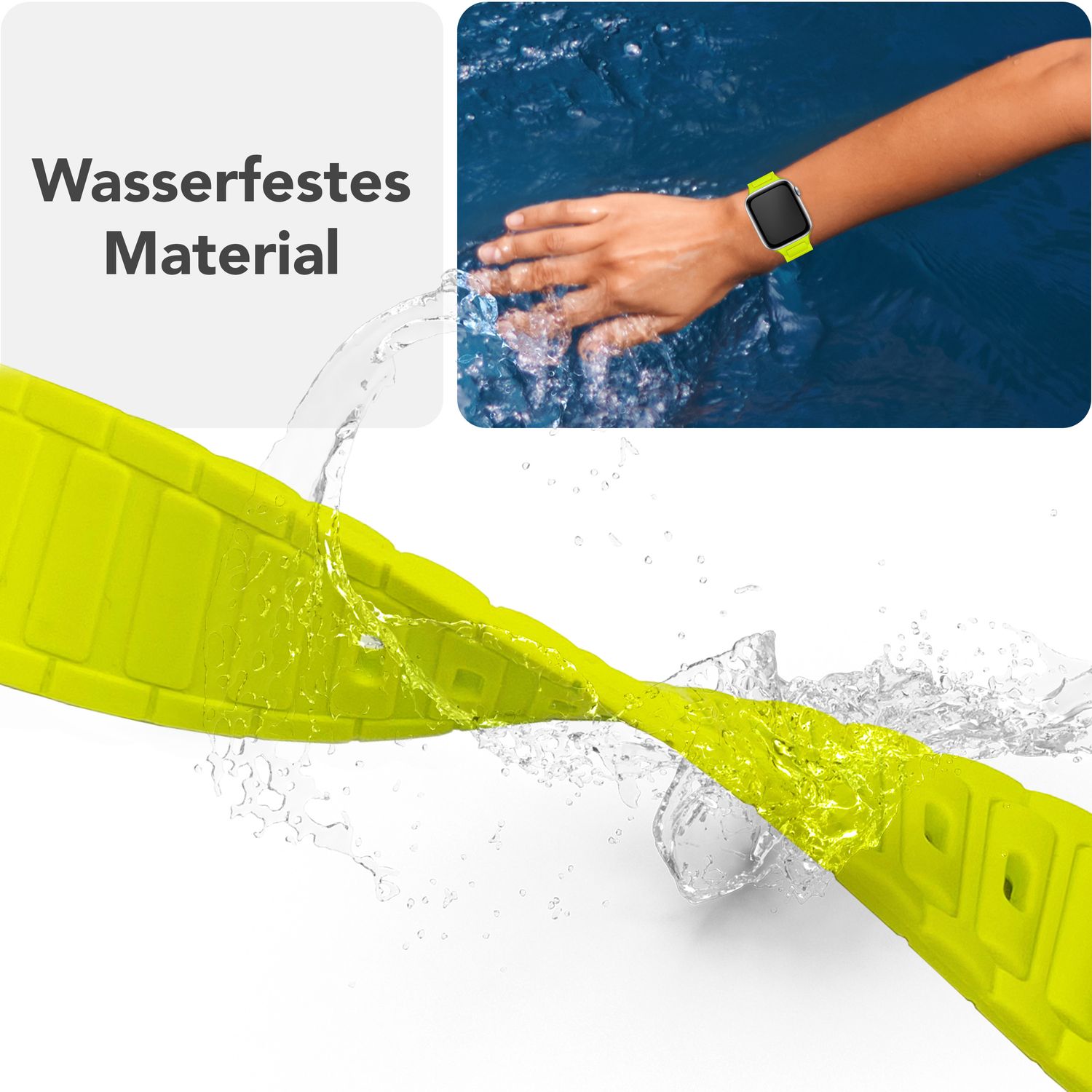 NALIA Pulse Armband für Apple Watch Series Ultra/SE/10/9/8/7/6/5/4/3/2/1, Gehäusegröße 42/44/45/46/49mm, 3D Textur Silikon Sportarmband mit Steck-Pin Verschluss Neon Gelb NALIA Silikon Armband