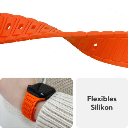 NALIA Pulse Armband für Apple Watch Series Ultra/SE/10/9/8/7/6/5/4/3/2/1, Gehäusegröße 42/44/45/46/49mm, 3D Textur Silikon Sportarmband mit Steck-Pin Verschluss Neon Orange NALIA Silikon Armband