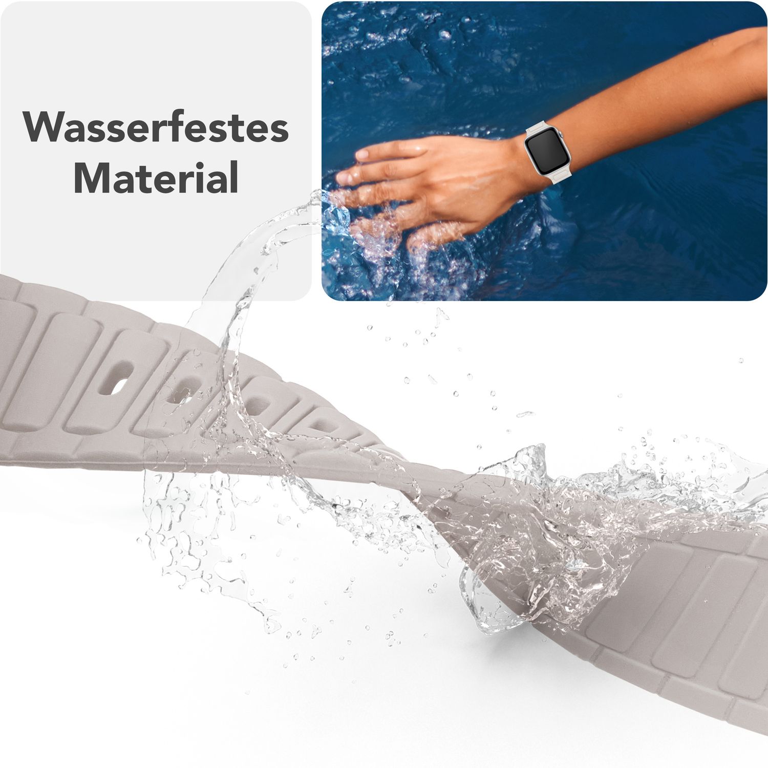 NALIA Pulse Armband für Apple Watch Series Ultra/SE/10/9/8/7/6/5/4/3/2/1, Gehäusegröße 42/44/45/46/49mm, 3D Textur Silikon Sportarmband mit Steck-Pin Verschluss Polarstern Sandweiss NALIA Silikon Armband