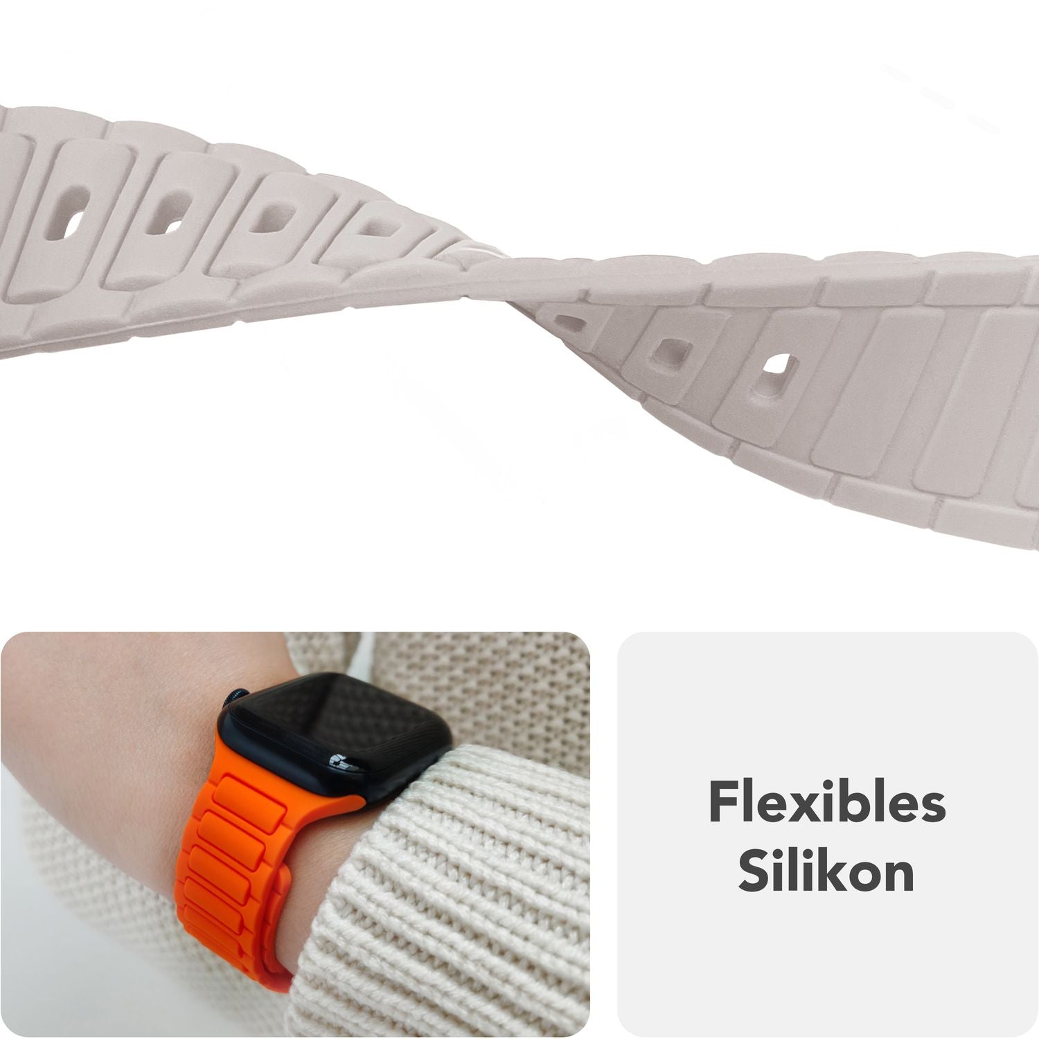 NALIA Pulse Armband für Apple Watch Series Ultra/SE/10/9/8/7/6/5/4/3/2/1, Gehäusegröße 42/44/45/46/49mm, 3D Textur Silikon Sportarmband mit Steck-Pin Verschluss Polarstern Sandweiss NALIA Silikon Armband