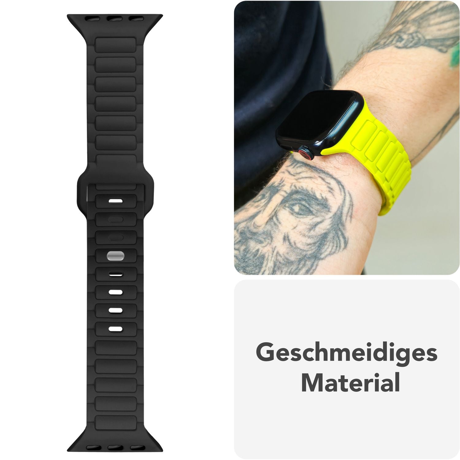NALIA Pulse Armband für Apple Watch Series Ultra/SE/10/9/8/7/6/5/4/3/2/1, Gehäusegröße 42/44/45/46/49mm, 3D Textur Silikon Sportarmband mit Steck-Pin Verschluss Nachtschwarz NALIA Silikon Armband