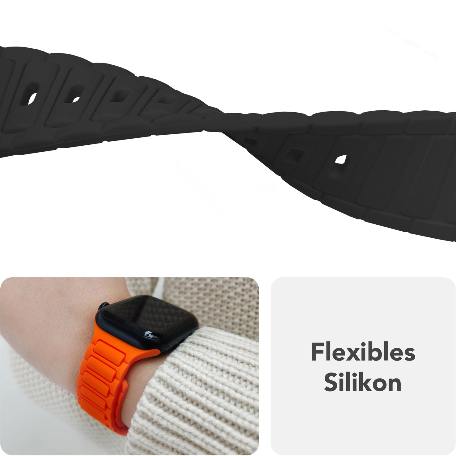 NALIA Pulse Armband für Apple Watch Series Ultra/SE/10/9/8/7/6/5/4/3/2/1, Gehäusegröße 42/44/45/46/49mm, 3D Textur Silikon Sportarmband mit Steck-Pin Verschluss Nachtschwarz NALIA Silikon Armband