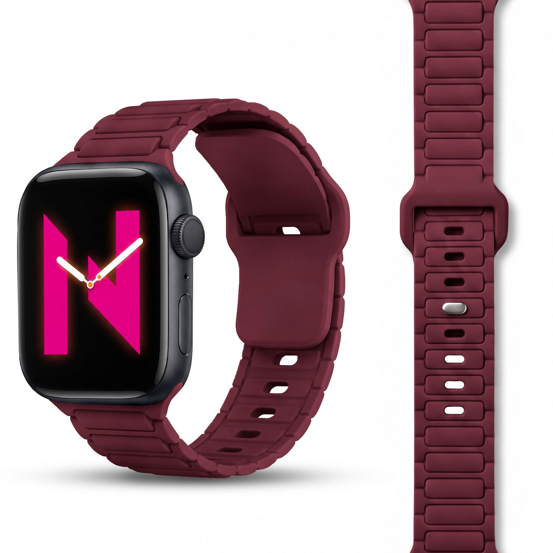NALIA Pulse Silikon Armband kompatibel mit Apple Watch Armband iWatch Series Ultra/SE 10 9 8 7 6 5 4 3 2 1, 42/44/45/46/49mm, 3D Sportarmband mit Steck-Pin Verschluss Bordeauxrot NALIA Silikon Armband