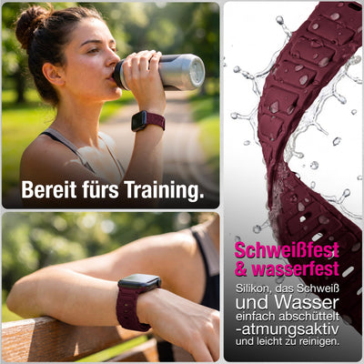 NALIA Pulse Silikon Armband kompatibel mit Apple Watch Armband iWatch Series Ultra/SE 10 9 8 7 6 5 4 3 2 1, 42/44/45/46/49mm, 3D Sportarmband mit Steck-Pin Verschluss Bordeauxrot NALIA Silikon Armband