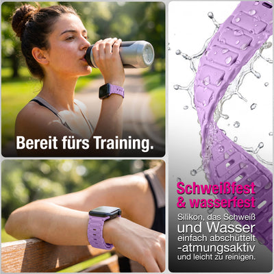 NALIA Pulse Silikon Armband kompatibel mit Apple Watch Armband iWatch Series Ultra/SE 10 9 8 7 6 5 4 3 2 1, 42/44/45/46/49mm, 3D Sportarmband mit Steck-Pin Verschluss Flieder Lila NALIA Silikon Armband