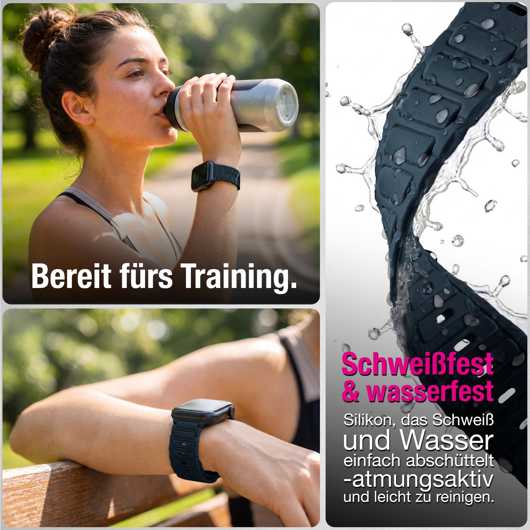 NALIA Pulse Silikon Armband kompatibel mit Apple Watch Armband iWatch Series Ultra/SE 10 9 8 7 6 5 4 3 2 1, 42/44/45/46/49mm, 3D Sportarmband mit Steck-Pin Verschluss Marineblau NALIA Silikon Armband