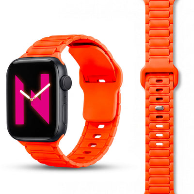 NALIA Pulse Silikon Armband kompatibel mit Apple Watch Armband iWatch Series Ultra/SE 10 9 8 7 6 5 4 3 2 1, 42/44/45/46/49mm, 3D Sportarmband mit Steck-Pin Verschluss Neon Orange NALIA Silikon Armband