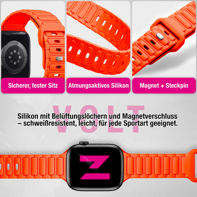 NALIA Pulse Silikon Armband kompatibel mit Apple Watch Armband iWatch Series Ultra/SE 10 9 8 7 6 5 4 3 2 1, 42/44/45/46/49mm, 3D Sportarmband mit Steck-Pin Verschluss Neon Orange NALIA Silikon Armband