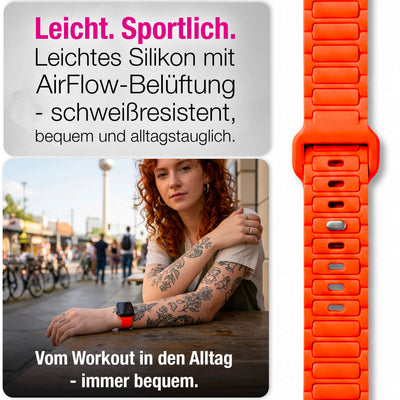 NALIA Pulse Silikon Armband kompatibel mit Apple Watch Armband iWatch Series Ultra/SE 10 9 8 7 6 5 4 3 2 1, 42/44/45/46/49mm, 3D Sportarmband mit Steck-Pin Verschluss Neon Orange NALIA Silikon Armband