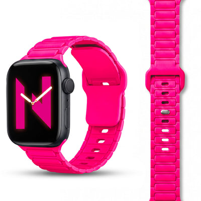NALIA Pulse Silikon Armband kompatibel mit Apple Watch Armband iWatch Series Ultra/SE 10 9 8 7 6 5 4 3 2 1, 42/44/45/46/49mm, 3D Sportarmband mit Steck-Pin Verschluss Neon Pink NALIA Silikon Armband