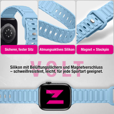 NALIA Pulse Silikon Armband kompatibel mit Apple Watch Armband iWatch Series Ultra/SE 10 9 8 7 6 5 4 3 2 1, 42/44/45/46/49mm, 3D Sportarmband mit Steck-Pin Verschluss Ozeanblau NALIA Silikon Armband
