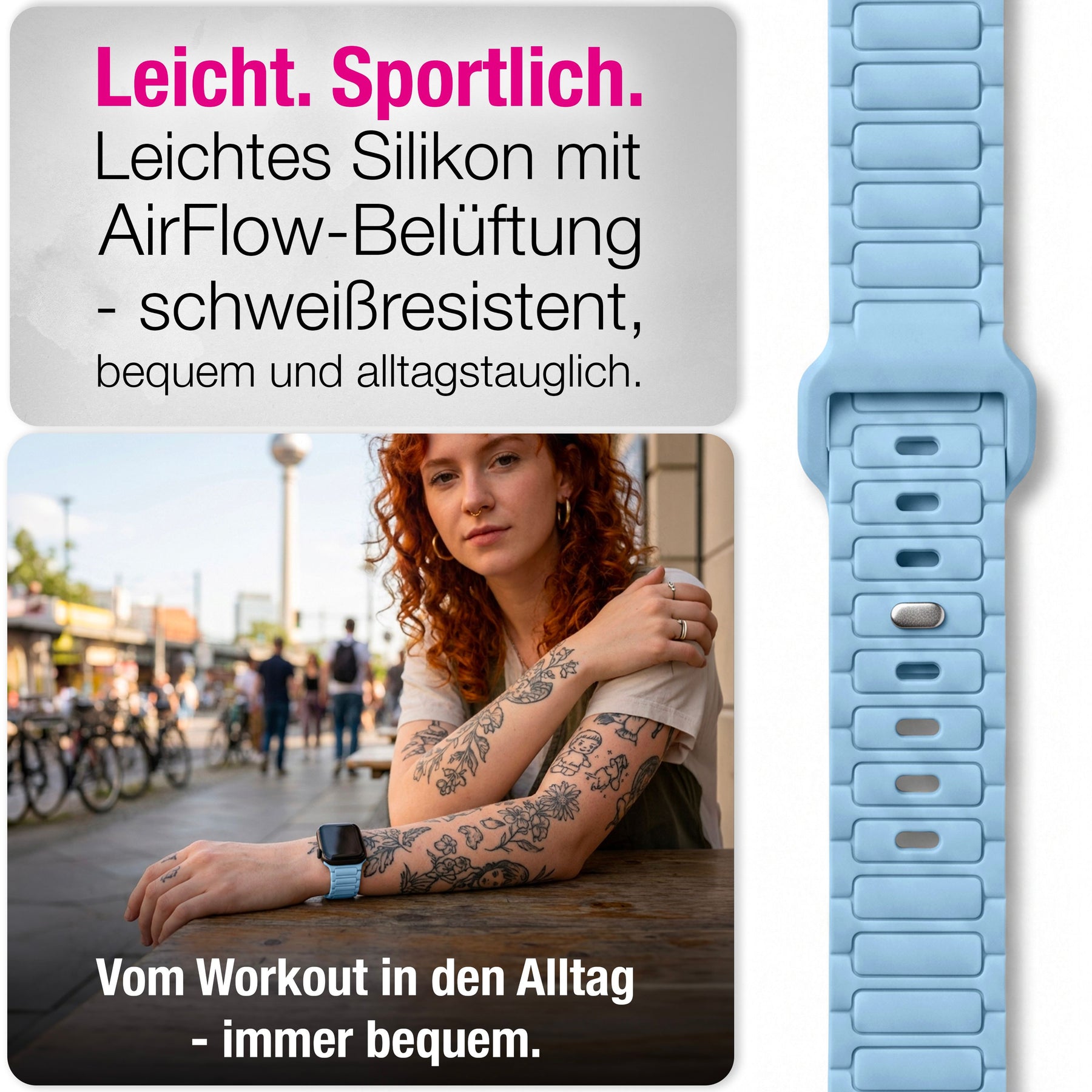 NALIA Pulse Silikon Armband kompatibel mit Apple Watch Armband iWatch Series Ultra/SE 10 9 8 7 6 5 4 3 2 1, 42/44/45/46/49mm, 3D Sportarmband mit Steck-Pin Verschluss Ozeanblau NALIA Silikon Armband