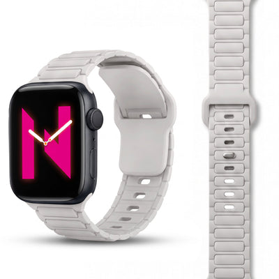 NALIA Pulse Silikon Armband kompatibel mit Apple Watch Armband iWatch Series Ultra/SE 10 9 8 7 6 5 4 3 2 1, 42/44/45/46/49mm, 3D Sportarmband mit Steck-Pin Verschluss Polarstern Sandweiss NALIA Silikon Armband