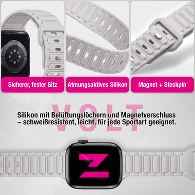 NALIA Pulse Silikon Armband kompatibel mit Apple Watch Armband iWatch Series Ultra/SE 10 9 8 7 6 5 4 3 2 1, 42/44/45/46/49mm, 3D Sportarmband mit Steck-Pin Verschluss Polarstern Sandweiss NALIA Silikon Armband