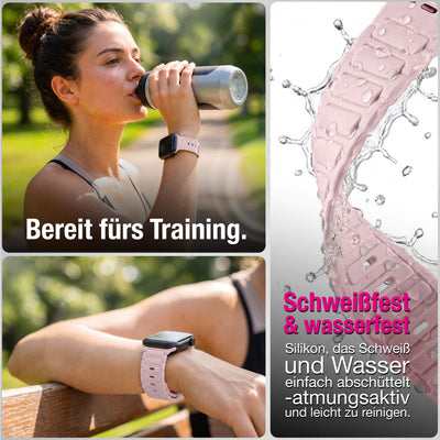 NALIA Pulse Silikon Armband kompatibel mit Apple Watch Armband iWatch Series Ultra/SE 10 9 8 7 6 5 4 3 2 1, 42/44/45/46/49mm, 3D Sportarmband mit Steck-Pin Verschluss Zartrosa NALIA Silikon Armband