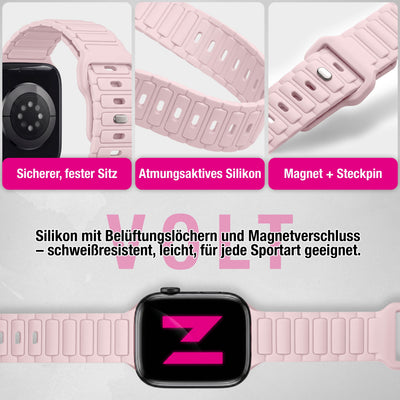 NALIA Pulse Silikon Armband kompatibel mit Apple Watch Armband iWatch Series Ultra/SE 10 9 8 7 6 5 4 3 2 1, 42/44/45/46/49mm, 3D Sportarmband mit Steck-Pin Verschluss Zartrosa NALIA Silikon Armband